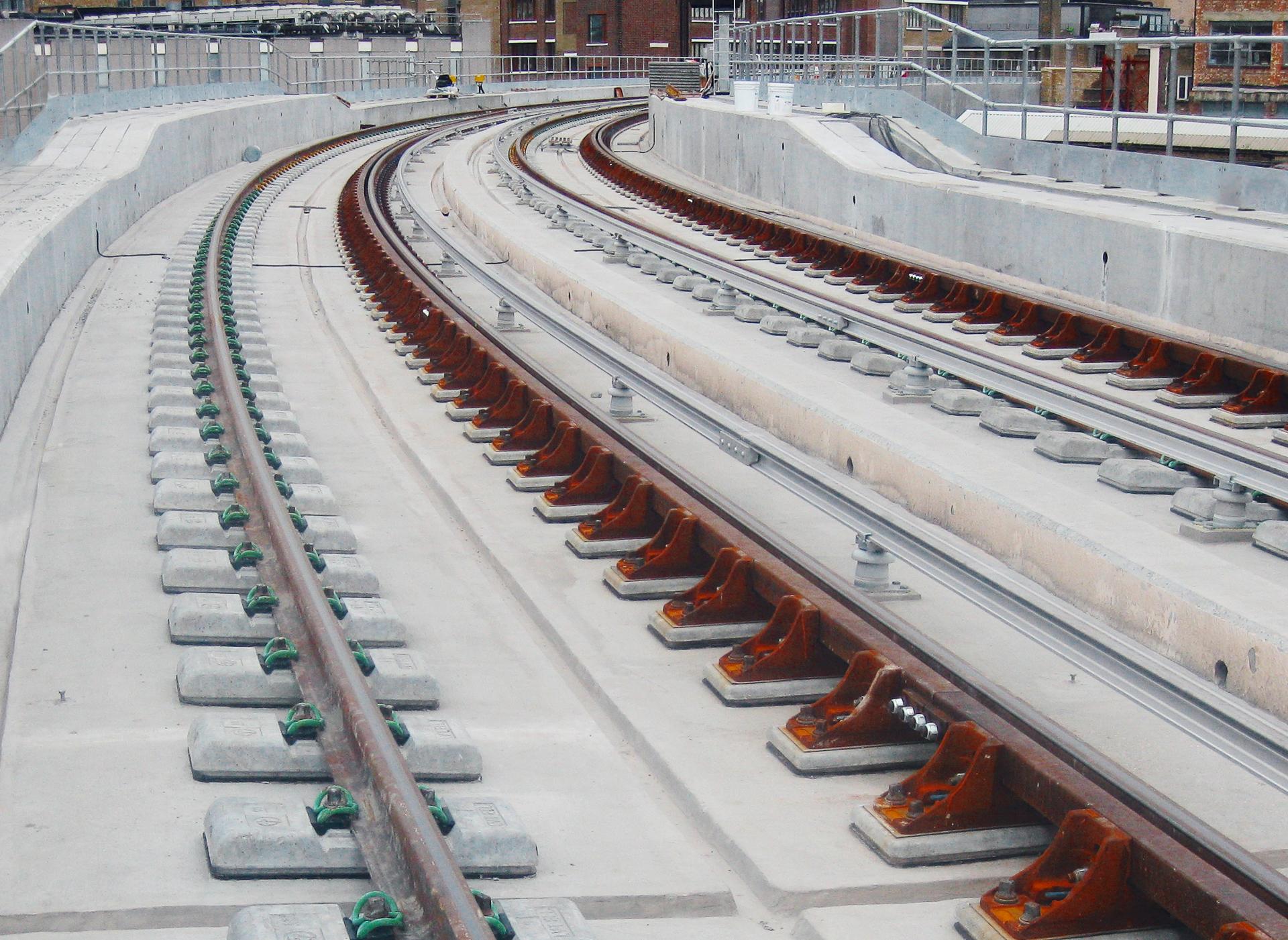 Train tracks built with Low Vibration Track (LVT)