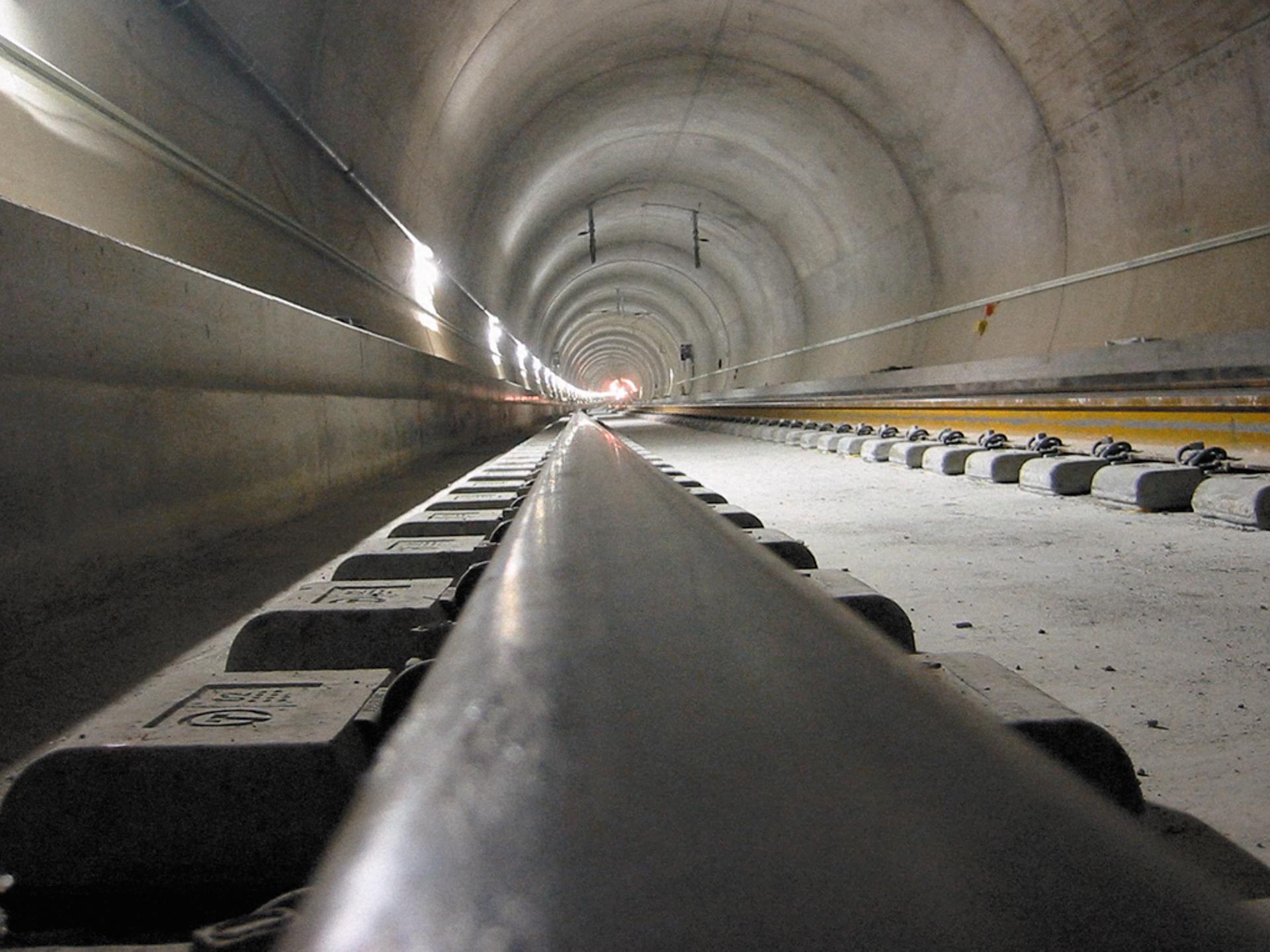 Close Up Shot of Low Vibration Train Tracks in a Tunnel